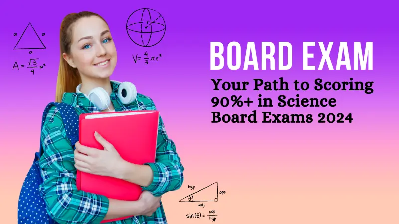 Student preparing for Science board exams with textbooks and study notes.